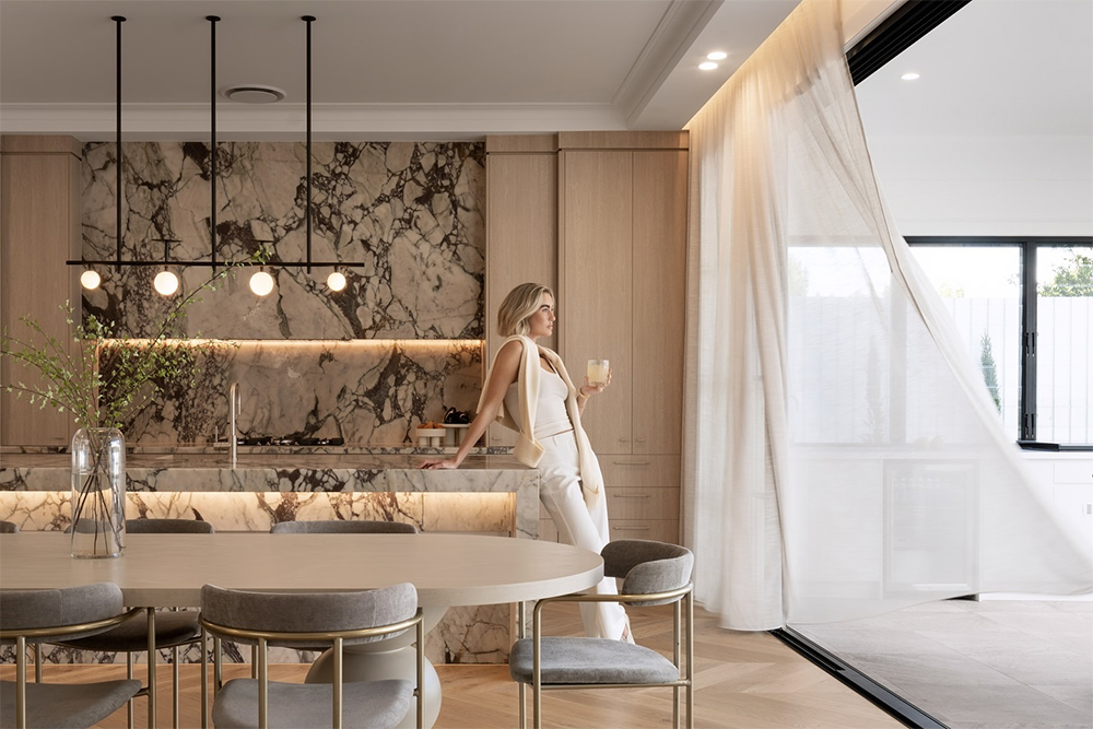 luxury kitchen with marble benchtop