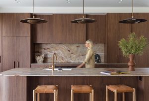Natural stone kitchen benchtop with quartzite slab
