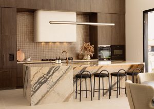 Luxury kitchen with Breccia Etna marble island bench