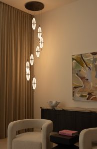 Corner of living room with warm luxury interiors and mood lighting